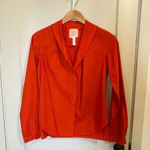 Red Hannoh Wessel 100% Cotton Italian Button-down shirt blouse sz 34 LIKE NEW